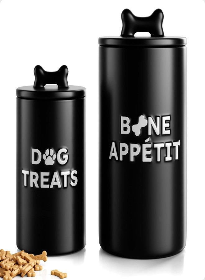 HB Design Co. Dog Treat Container Airtight Set of 2 - 10x5 in & 7x4 in Ceramic Dog Treat Jars for Kitchen Counter with Airtight Lids - 11 Cup Capacity Pet Treat Container Set - Doggie Cookie Jar - Treats Canister - Image 1